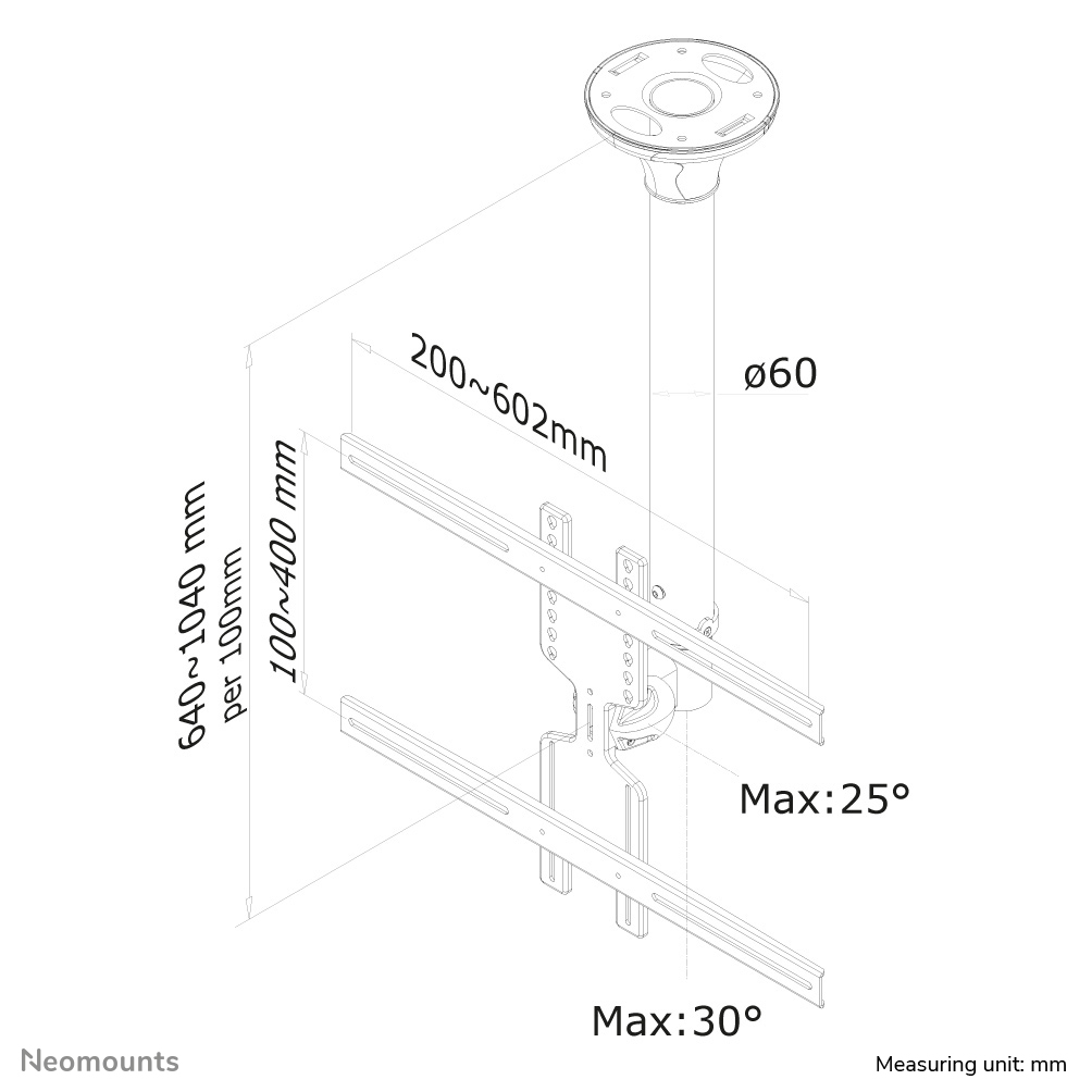 Neomounts FPMA-C400SILVER Monitor/TV mount ceiling 32-60" - h 64-104 cm